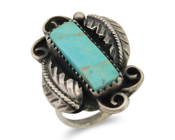 Navajo Handmade Ring 925 Silver Natural Turquoise Native Artist C.80's
