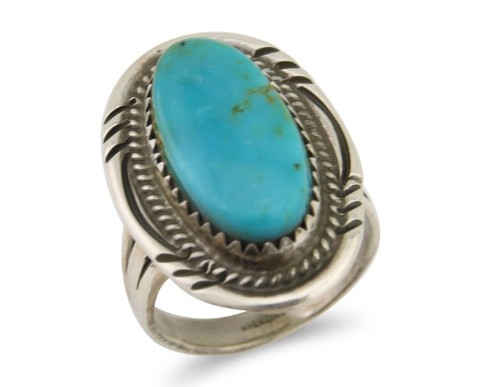 Navajo Handmade Ring 925 Silver Natural Turquoise Native Artist C.80's