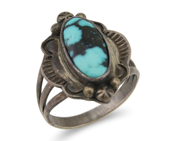 Navajo Handmade Ring 925 Silver Natural Turquoise Native Artist C.80's