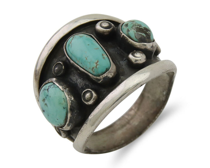 Navajo Handmade Ring 925 Silver Natural Turquoise Native Artist C.80's
