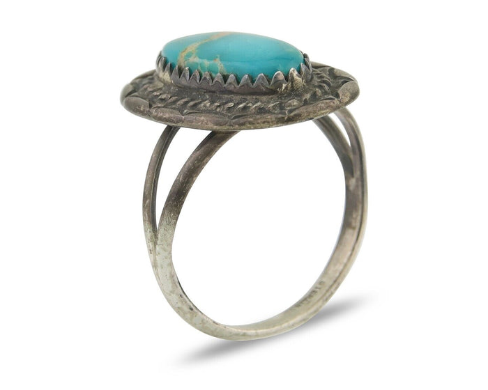 Navajo Handmade Ring 925 Silver Natural Turquoise Native Artist C.80's