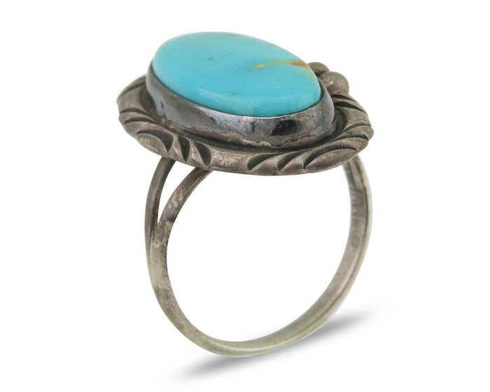 Navajo Handmade Ring 925 Silver Natural Turquoise Native Artist C.80's