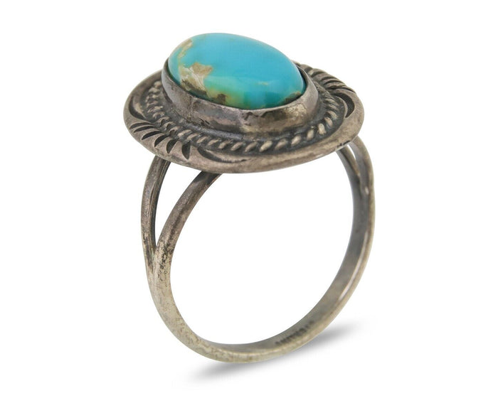 Navajo Handmade Ring 925 Silver Natural Turquoise Native Artist C.80's