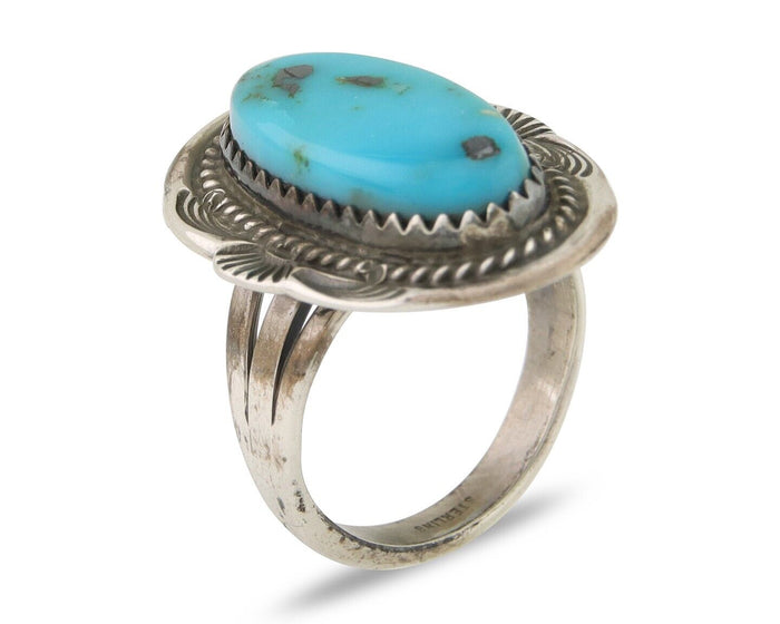 Navajo Handmade Ring 925 Silver Natural Turquoise Native Artist C.80's