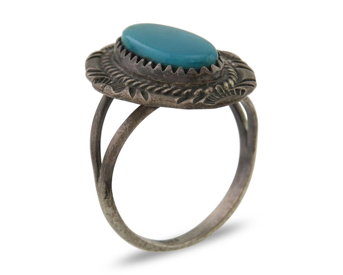 Navajo Handmade Ring 925 Silver Natural Turquoise Native Artist C.80's