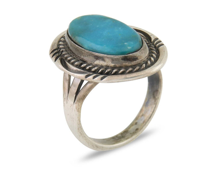 Navajo Handmade Ring 925 Silver Natural Turquoise Native Artist C.80's