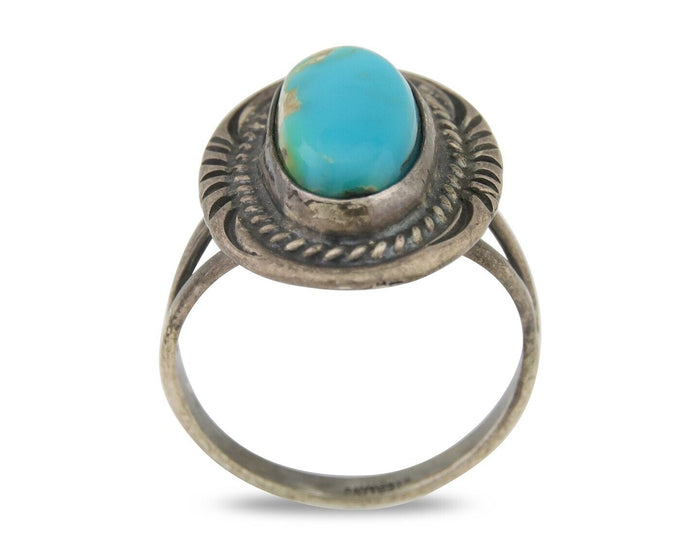 Navajo Handmade Ring 925 Silver Natural Turquoise Native Artist C.80's