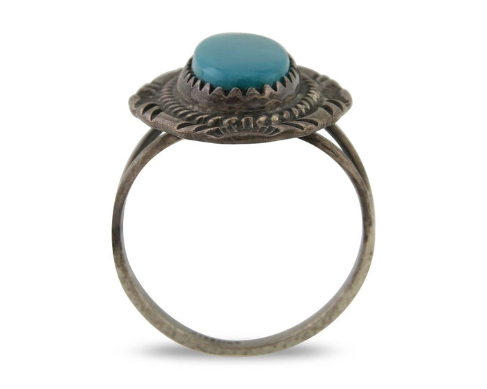 Navajo Handmade Ring 925 Silver Natural Turquoise Native Artist C.80's