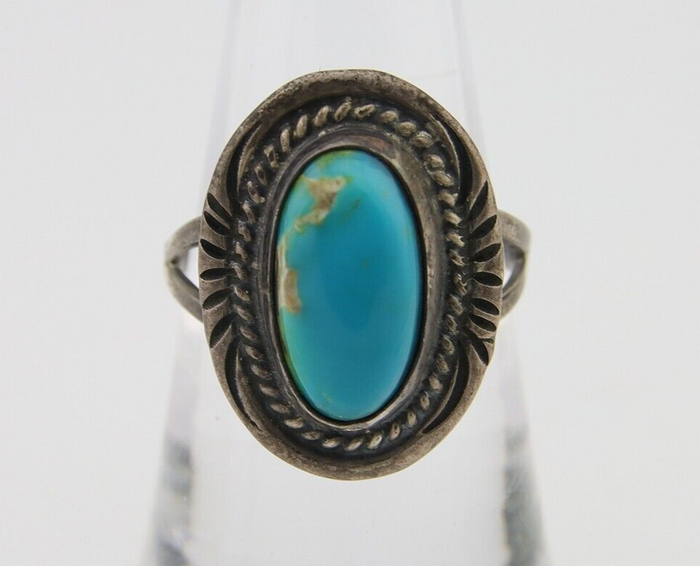Navajo Handmade Ring 925 Silver Natural Turquoise Native Artist C.80's