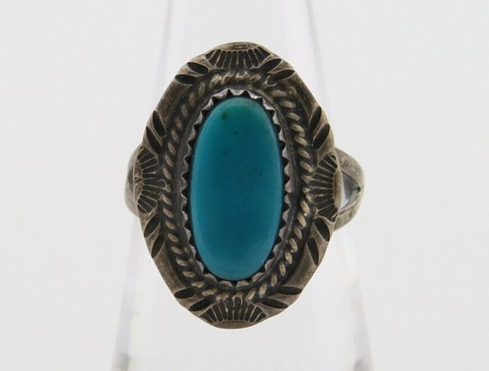 Navajo Handmade Ring 925 Silver Natural Turquoise Native Artist C.80's
