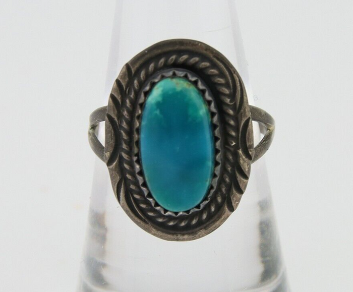 Navajo Handmade Ring 925 Silver Natural Turquoise Native Artist C.80's