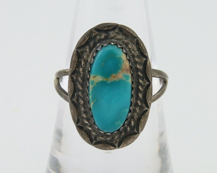 Navajo Handmade Ring 925 Silver Natural Turquoise Native Artist C.80's