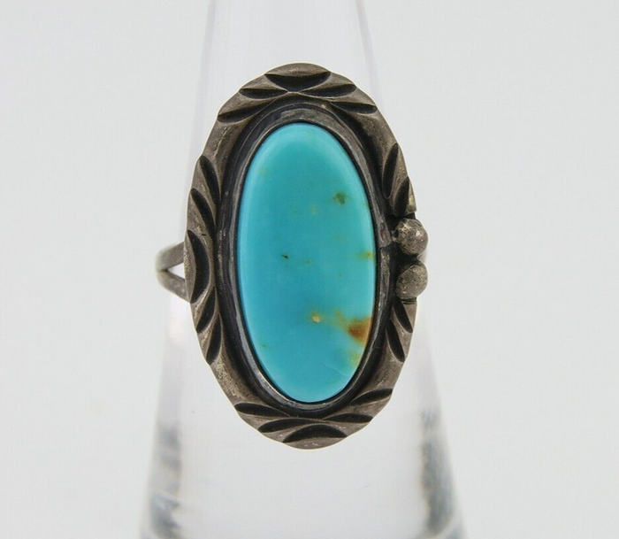 Navajo Handmade Ring 925 Silver Natural Turquoise Native Artist C.80's