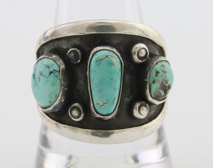 Navajo Handmade Ring 925 Silver Natural Turquoise Native Artist C.80's