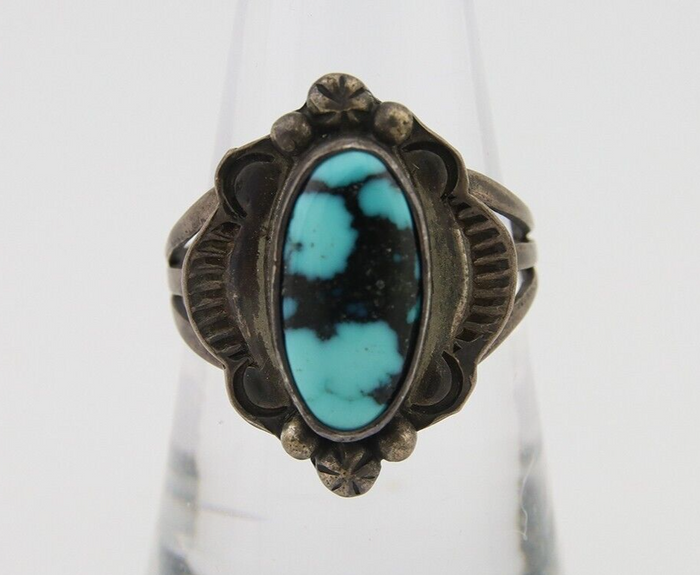 Navajo Handmade Ring 925 Silver Natural Turquoise Native Artist C.80's
