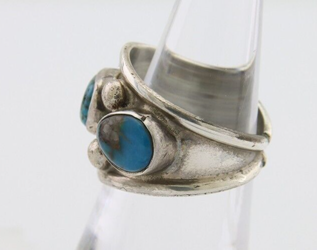 Navajo Handmade Ring 925 Silver Natural Turquoise Native Artist C.80's