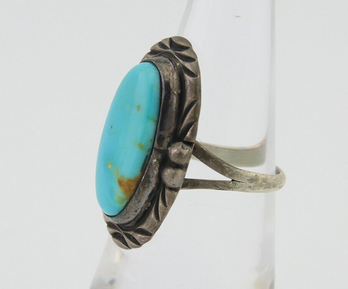 Navajo Handmade Ring 925 Silver Natural Turquoise Native Artist C.80's