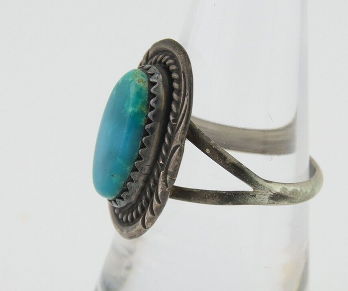 Navajo Handmade Ring 925 Silver Natural Turquoise Native Artist C.80's
