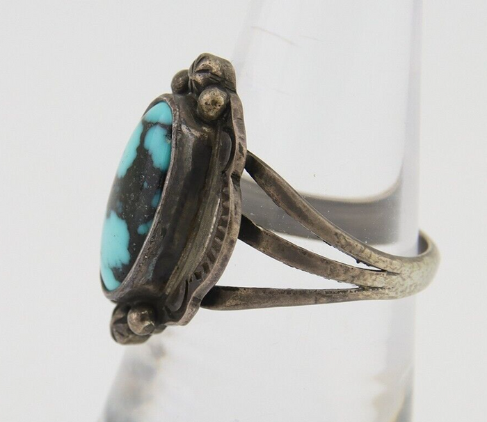 Navajo Handmade Ring 925 Silver Natural Turquoise Native Artist C.80's