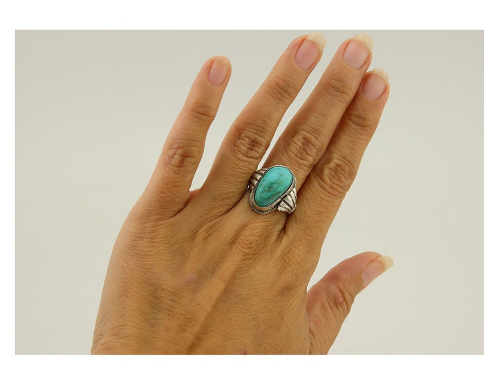 Navajo Handmade Ring 925 Silver Natural Turquoise Native Artist C.80's