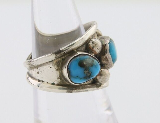 Navajo Handmade Ring 925 Silver Natural Turquoise Native Artist C.80's