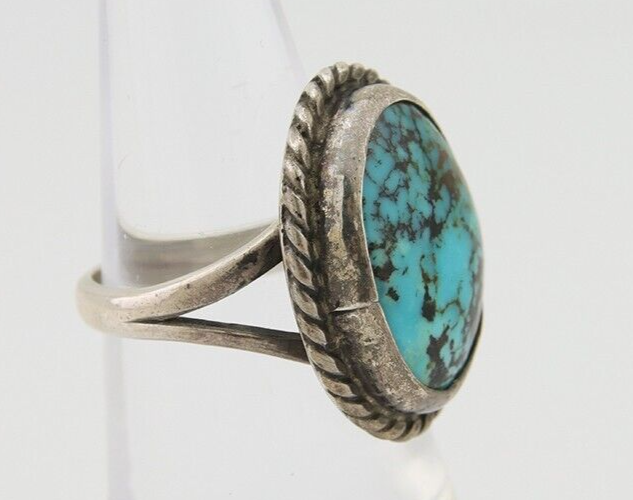 Navajo Handmade Ring 925 Silver Natural Turquoise Native Artist C.80's
