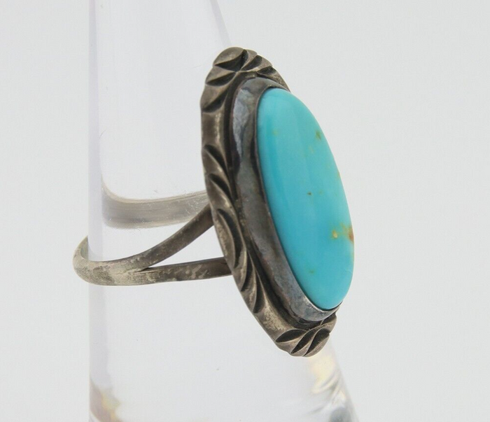 Navajo Handmade Ring 925 Silver Natural Turquoise Native Artist C.80's