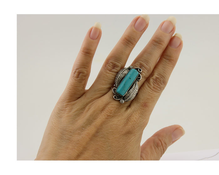Navajo Handmade Ring 925 Silver Natural Turquoise Native Artist C.80's