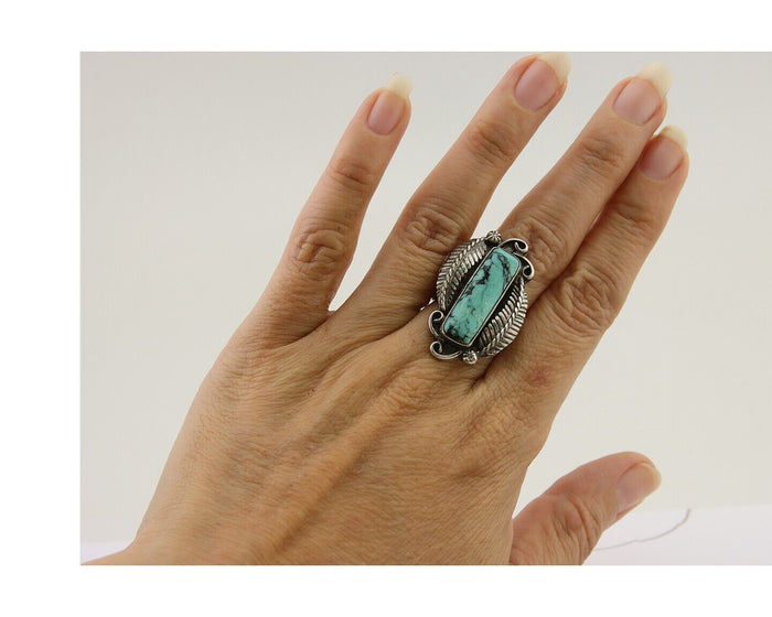 Navajo Handmade Ring 925 Silver Natural Turquoise Native Artist C.80's