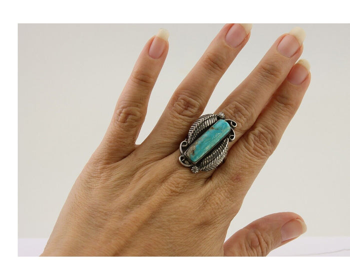 Navajo Handmade Ring 925 Silver Natural Turquoise Native Artist C.80's
