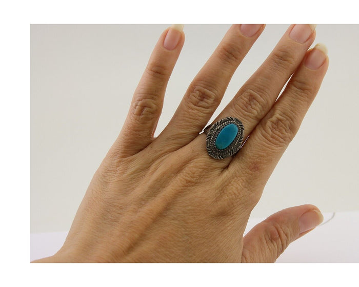 Navajo Handmade Ring 925 Silver Natural Turquoise Native Artist C.80's