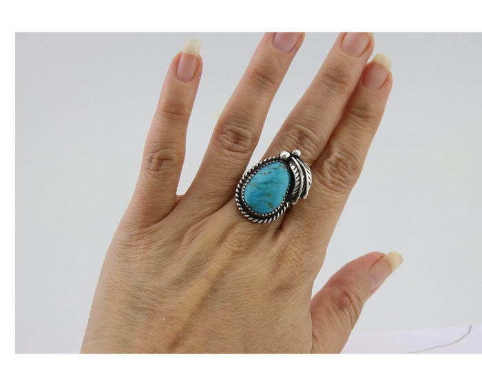 Navajo Handmade Ring 925 Silver Natural Turquoise Native Artist C.80's