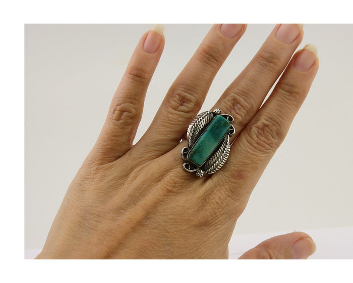 Navajo Handmade Ring 925 Silver Natural Turquoise Native Artist C.80's