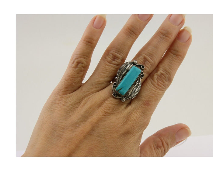 Navajo Handmade Ring 925 Silver Natural Turquoise Native Artist C.80's