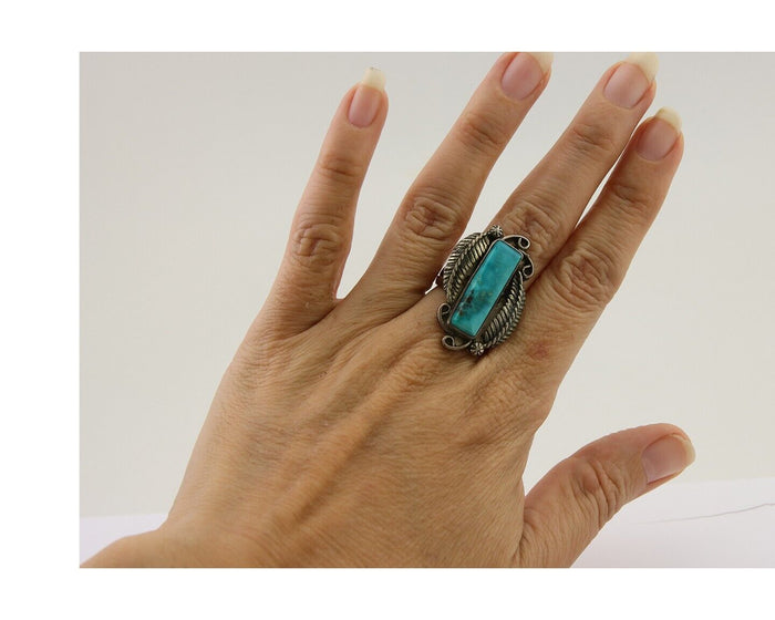 Navajo Handmade Ring 925 Silver Natural Turquoise Native Artist C.80's