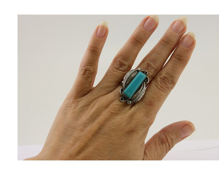 Navajo Handmade Ring 925 Silver Natural Turquoise Native Artist C.80's