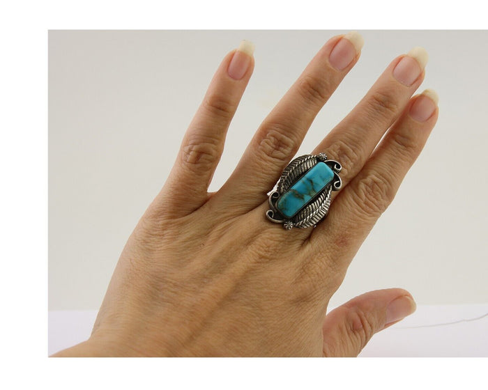Navajo Handmade Ring 925 Silver Natural Turquoise Native Artist C.80's