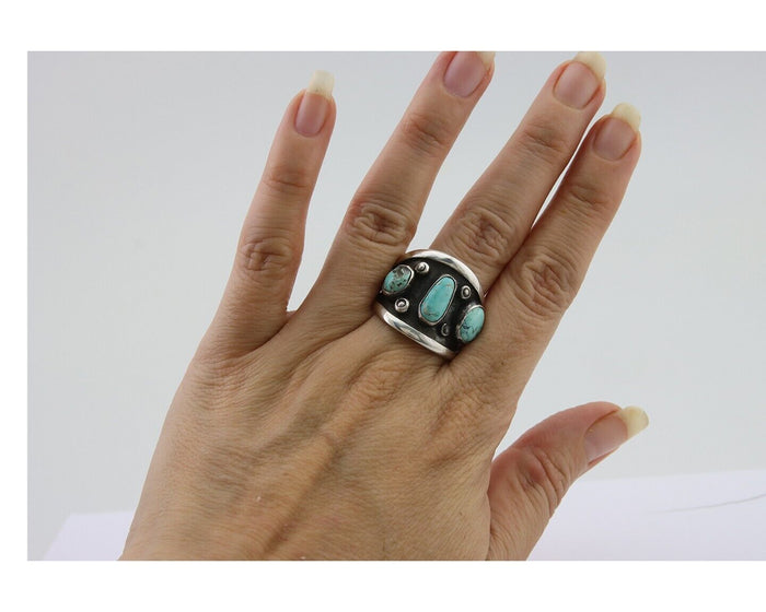 Navajo Handmade Ring 925 Silver Natural Turquoise Native Artist C.80's