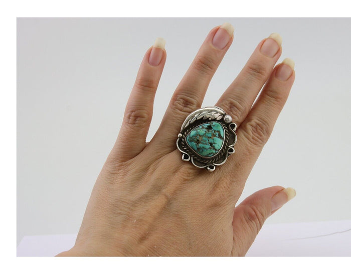 Navajo Handmade Ring 925 Silver Natural Turquoise Native Artist C.80's