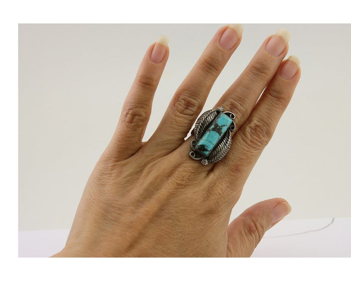 Navajo Handmade Ring 925 Silver Natural Turquoise Native Artist C.80's