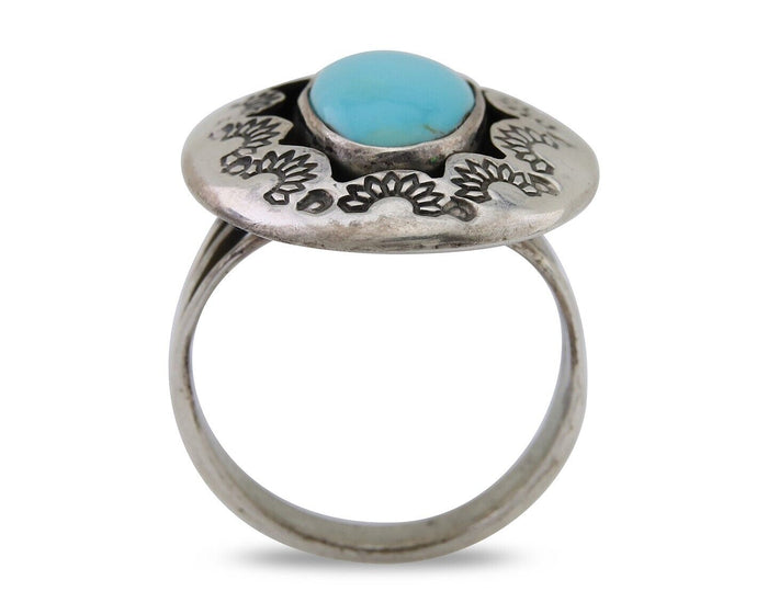 Navajo Handmade Ring 925 Silver Natural Turquoise Signed M Horse C.80's