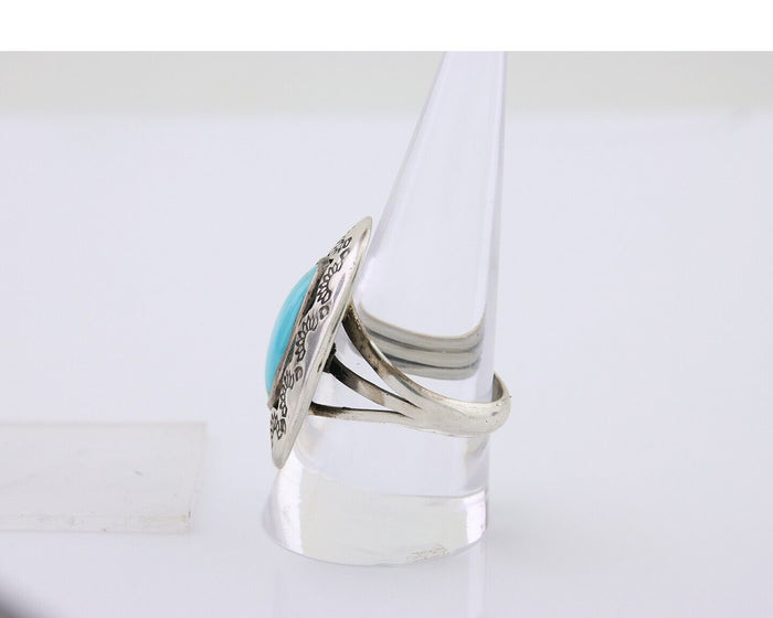 Navajo Handmade Ring 925 Silver Natural Turquoise Signed M Horse C.80's