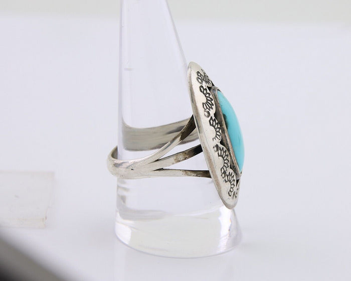 Navajo Handmade Ring 925 Silver Natural Turquoise Signed M Horse C.80's