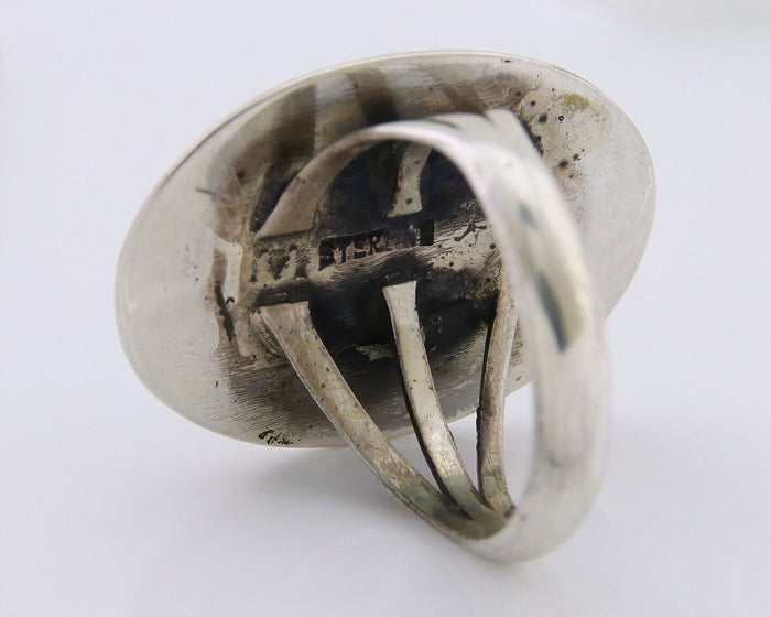 Navajo Handmade Ring 925 Silver Natural Turquoise Signed M Horse C.80's