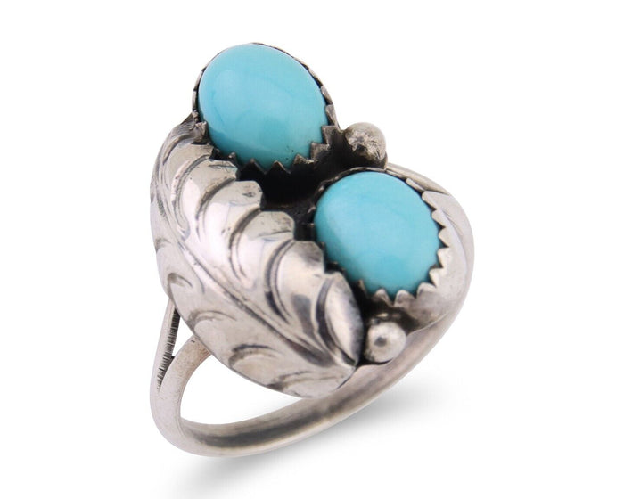 Navajo Handmade Ring 925 Silver Natural Turquoise Signed SS C.80's