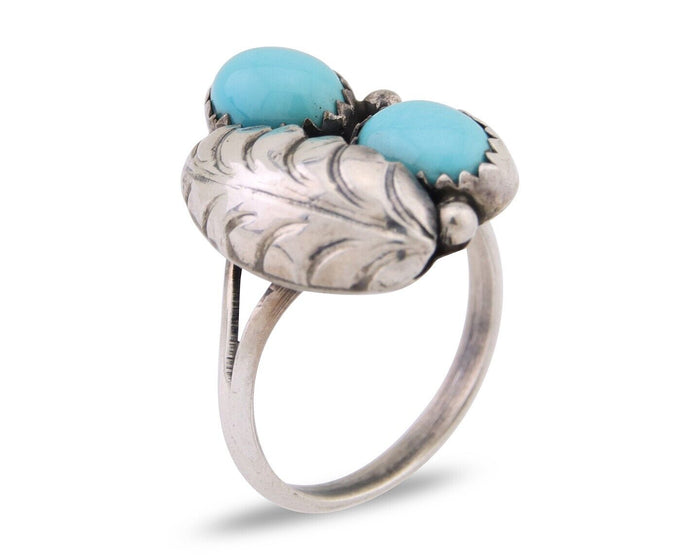 Navajo Handmade Ring 925 Silver Natural Turquoise Signed SS C.80's