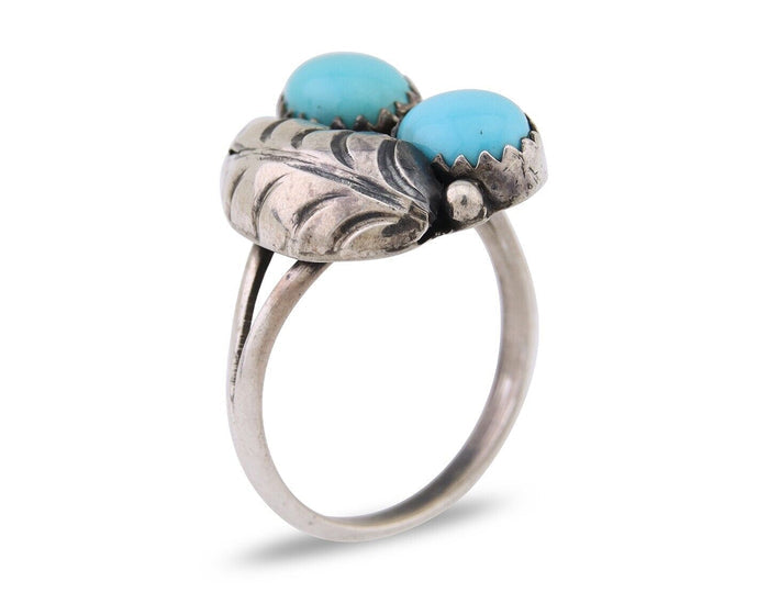 Navajo Handmade Ring 925 Silver Natural Turquoise Signed SS C.80's