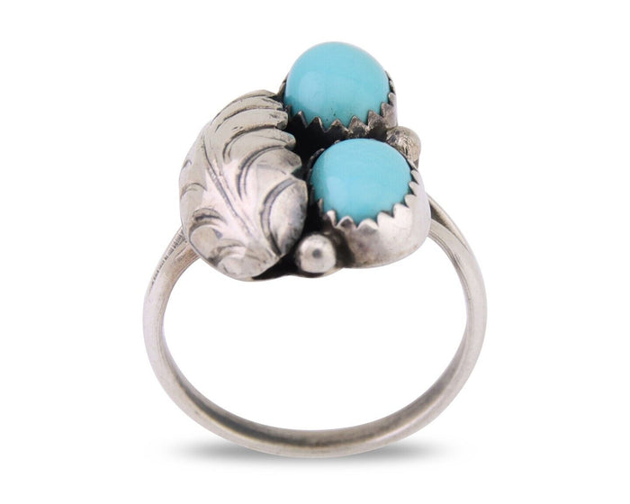 Navajo Handmade Ring 925 Silver Natural Turquoise Signed SS C.80's