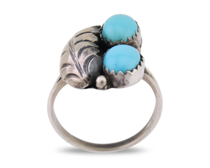 Navajo Handmade Ring 925 Silver Natural Turquoise Signed SS C.80's