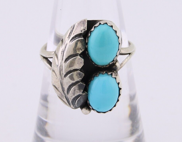 Navajo Handmade Ring 925 Silver Natural Turquoise Signed SS C.80's